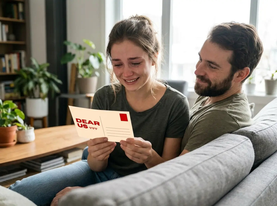 Femme qui pleure en découvrant sa lettre